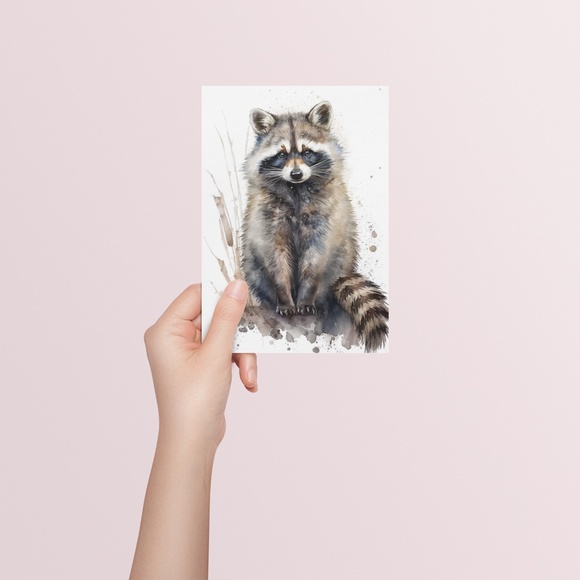 Cute Raccoon Watercolor Wall Art Illustration Print Poster Card Unframed - Picture 5 of 9